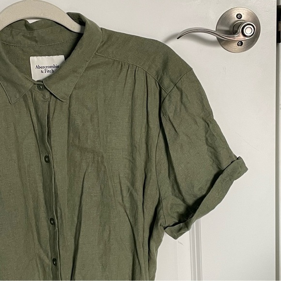 Abercrombie & Fitch Green Linen Blend Button Down Shirt Dress - 35043 - Picture 5 of 16